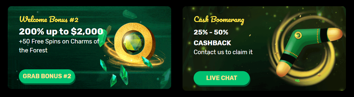 Ozwin bonus codes: welcome bonus 2 and Cash Boomerang cashback